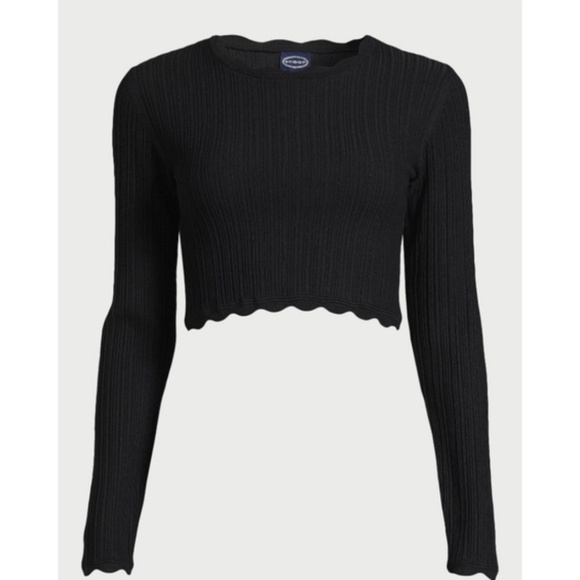 Scoop NYC Women’s Black Cropped Scalloped Top Size Large NWT - Picture 6 of 10
